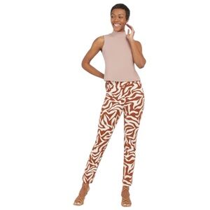 SPANX “On the Go” Ankle Slim Straight Leg Pull-on Pants in Brown/Cream Size S